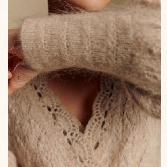 BEST Sezane Nathalia Jumper - Mottled Beige Sweater V-Neck Wool French Causal - Picture 3 of 9